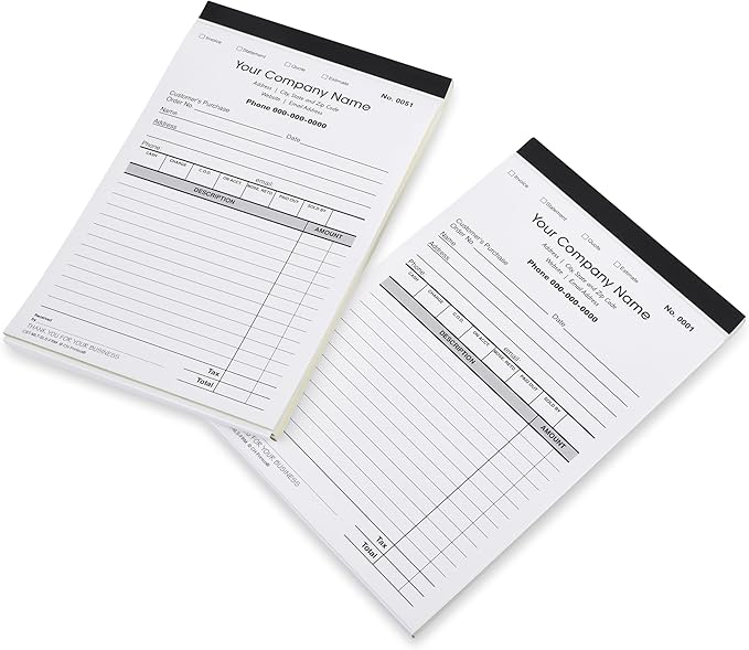 CH Printco Custom Sales, Invoice, Statement, Estimate, Quote, Personalized Multipurpose Duplicate Carbonless Form with Your Company Name - 2 Books (100 Sets) 5-1/2" Wide x 8-1/2" Tall.