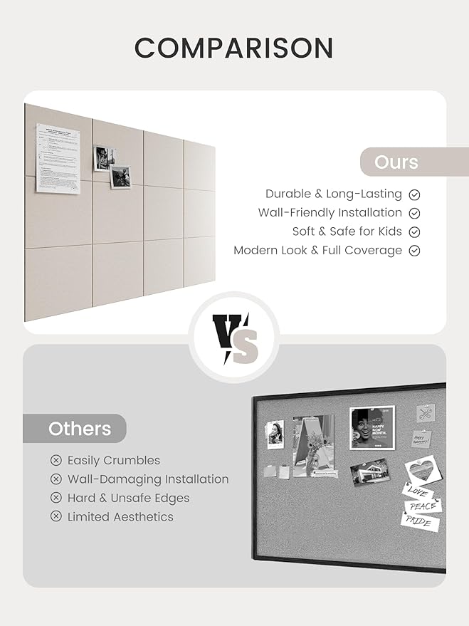 Bumusty Large Cork Board 47"x35" Alternative - 12 Pack Felt Wall Tiles with 70 Safe Removable Adhesive Tabs, 30 Pushpins, Cork Boards for Walls Pin Board Bulletin Board Office Decor (Oatmeal)