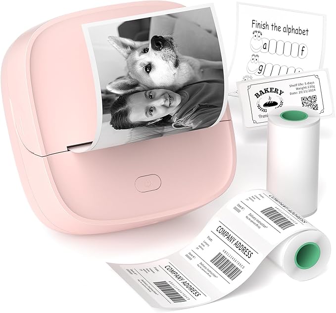Gloryang JD-23 Sticker Printer, Mini Portable Thermal Printer Print Pod, Inkless Bluetooth Label Maker Machine for DIY Crafts, Journaling, Office & Home Use, 2 Rolls Sticker Paper, Pink