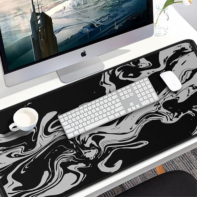 Gaming Mouse Pad, 31.5x15.7 inch Large Extended Computer Keyboard Mouse Mat, Water Resist Non-Slip Mousepad Rubber Base Long XXL Desk Mouse Pad for Gaming, Office & Home, Marble White