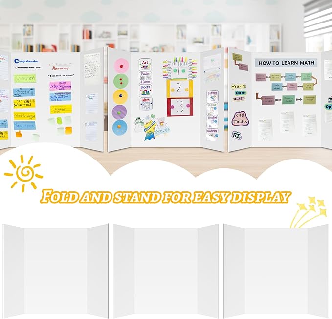 20 Pack Trifold Poster Board (26" x 17"), Single-Sided White Poster Board for Science Fairs, School Projects, Graduation Party, Event Displays, and Business Presentations