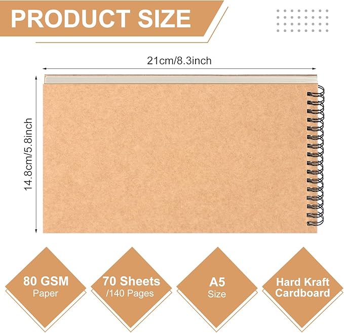 Engrowtic Dot Grid Notebook Top Spiral Notebook A5 Size Bullet Dotted Paper Hardcover Dot Journal 8.3''x 5.8'' 140 Pages Spiral Notepads for Sketching Drawing Writing School Office(Brown,12 Pcs)