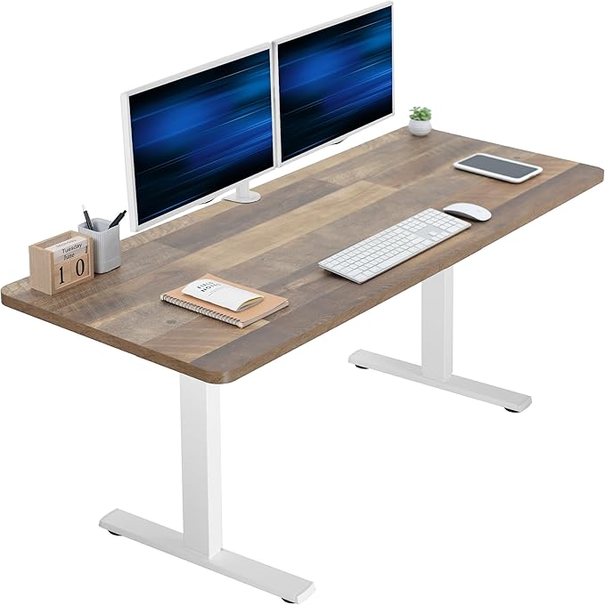 VIVO Electric 60 x 24 in Standing Desk, Memory Height Adjustment, 1B Series, Holds 220 lbs, One-Piece Reclaimed Wood Top, White Frame, DESK-KIT-1W6P