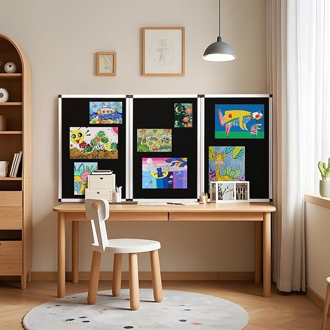 Nisorpa 3+1 Panel Folding Trade Show Presentation Board 70.8“ x 35.4” Trifold Desktop Display Board with Carry Bag Large Metal Frame Tabletop Display 4 Panels-Black