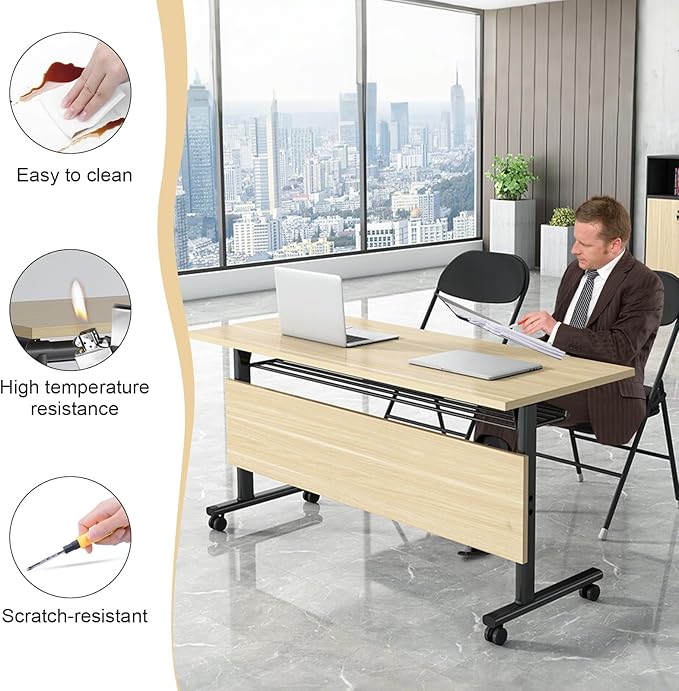 Conference Table,55.1''Folding Conference Room Table for 4-12 People,Mobile Flip Top MeetingTraining Table with Different Coulor and Styles for Offices, Classrooms,Meeting Room (4, G)