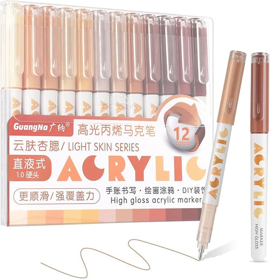 kander Acrylic Gel Pens, 12 Colors Highlighter Acrylic Gel Ink Pens with Bullet Tip,Strong Coverage, Large Ink Capacity, Multi-Purpose Paint Pens for Rock Painting, Crafts, DIY, Art Supplies