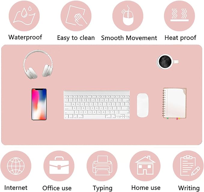 PU Leather Desk Pad Protector Gaming Mouse Pad Non Slip Desk Mat for Keyboard and Mouse Waterproof Desk Writing Pad for Office and Home Desk Accessories(Pink, 23.6 * 11.8)