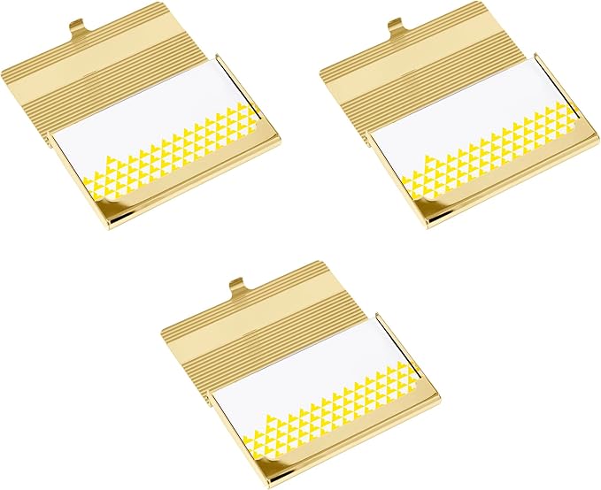Stephanie Imports Set of 3 Slim & Minimalist Metal Business Card Holder Unisex Case (Gold Band Ridges)