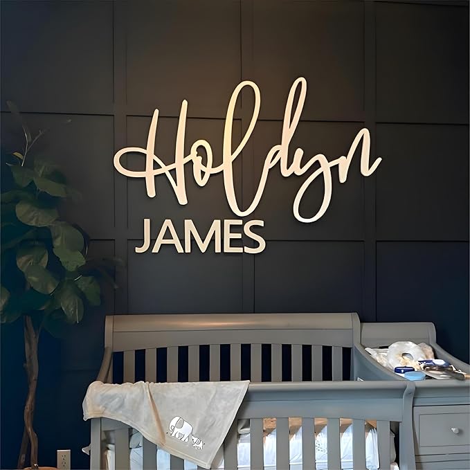 Personalized Wooden Name Sign for Nursery - Custom Name Signs for Kids Room, Personalized Nursery Name Sign - Perfect Room Decoration, Wall Name Decoration & Wedding signs, Family Name Signs (First & Middle Name - Style 2)