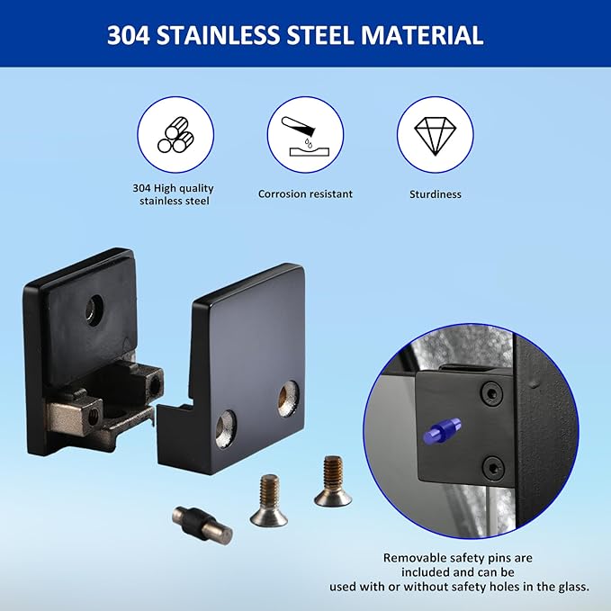 Glass Clamp－4PCS Adjustable Glass Shelf Bracket, 1/3 "-1/2 " 304 Stainless Steel Glass Clamps, Glass Clamp Bracket is Suitable for Railing, Stairs, Glass Wall, All Kinds of Glass (Black-4pcs)