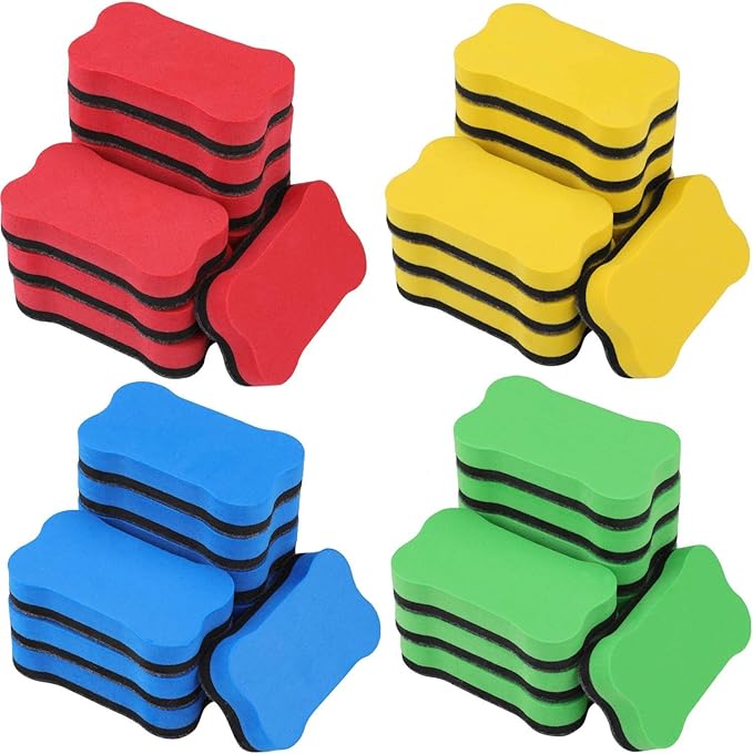 Outus 48 Pieces Magnetic Whiteboard Dry Eraser Office Erasers Bone Shaped Dry Erasers Fit for Home and Office, Red, Yellow, Blue and Green