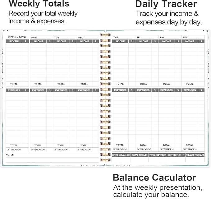 Heveboik Income & Expense Log Book - A4 Income and Expense Tracker for Small Business, Accounting Bookkeeping Tracking for Woman and Man, 8" x 10.5", Teal Floral