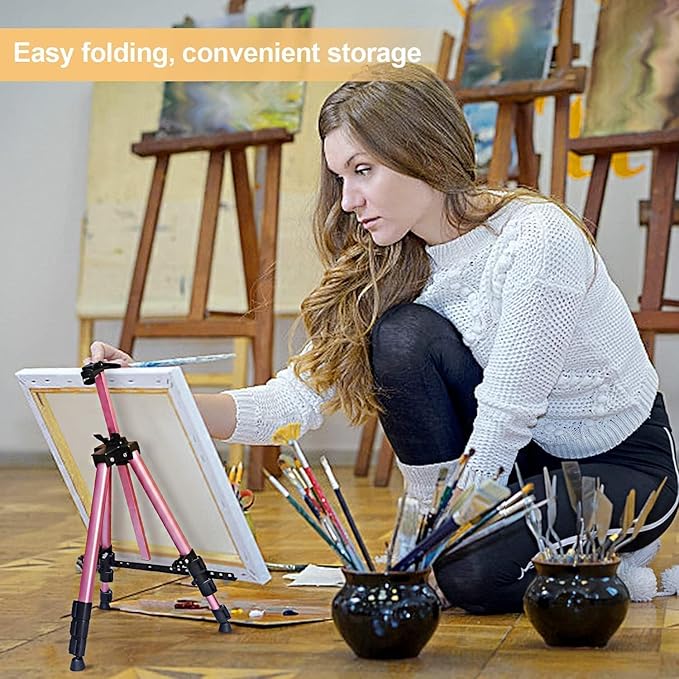 RRFTOK Art Easel Stand for Painting and Sign - Aluminum Adjustable Easels for Painting Canvases Height from 17 to 66 Inch,Carry Bag for Table-Top/Floor Drawing and Displaying.Gift for Women(Red).