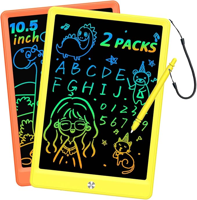 BUKEBU LCD Writing Tablet Doodle Board, Colorful Drawing Pad, Electronic Drawing Tablet, Drawing Pads,Travel Gifts for Kids Ages 3 4 5 6 7 8 Year Old Girls Boys (10.5 inch, Orange+Yellow)