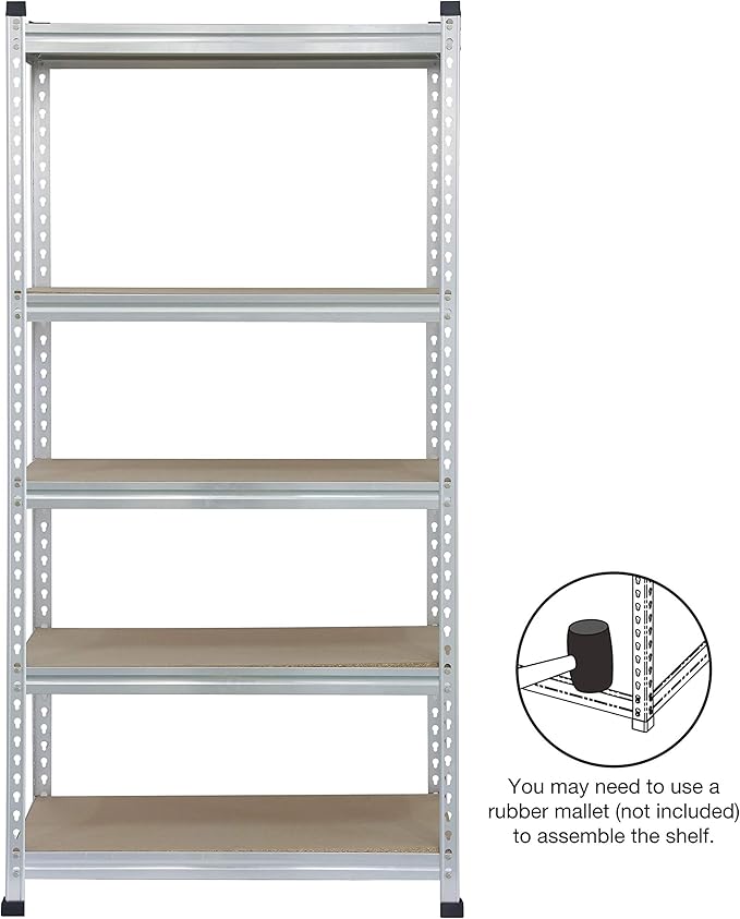 Amazon Basics Double Post Press Board 5 Tier Shelf 36 x 18 x 72, Aluminum | Medium Duty, Storage, Shelving