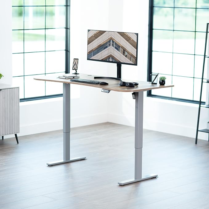 VIVO Electric 63 x 32 in Standing Desk, Memory Height Adjustment, 1B Series, Holds 220 lbs, Reclaimed Wood Top Gray Frame, DESK-KIT-1G1P