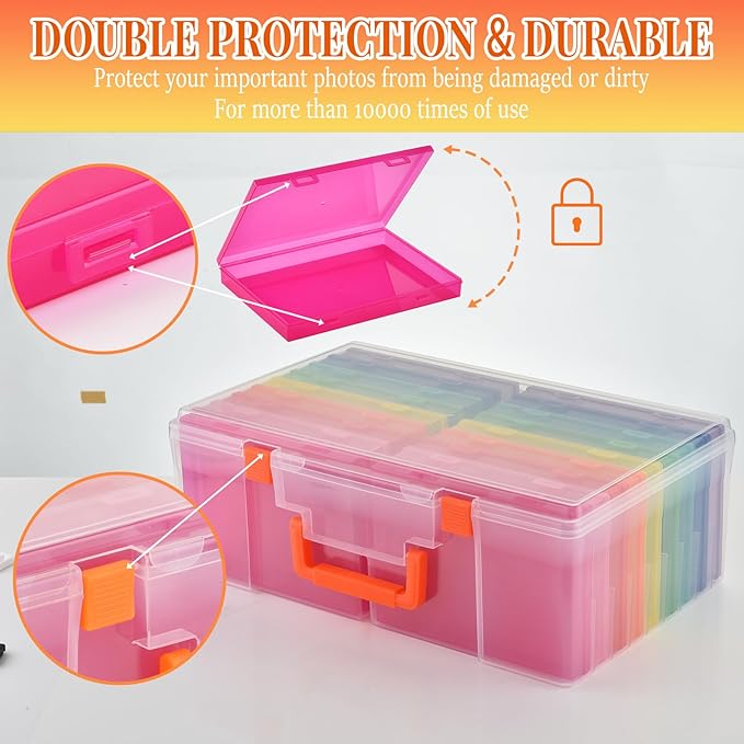 Photo Storage Box 5 x 7 Inches, 18 Inner Photo Cases with Dividers, Colorful Acid-Free Photo Storage Containers with Handle, Photo Organizer Craft Keeper for Stickers, Craft, Stamp