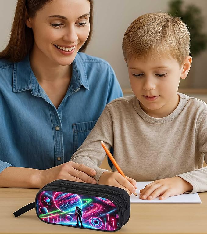 AnySmic Astronaut Pencil Case for Boys and Girls, Large Capactiy Pencil Pouch for Kids and Teen, Polyester with 2 Compartments & Zippers, Pen Box and Pen Bag Organizer Gifts for Student Aged 6-18