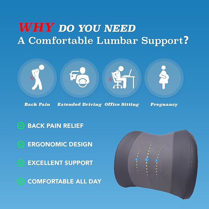 Lofty Aim Lumbar Support Pillow for Car, Memory Foam Lumbar Pillow for Lower Back Pain Relief - Back Cushion for Driving, Chair Support for Car-Office Chair, Wheelchair - Dark Grey