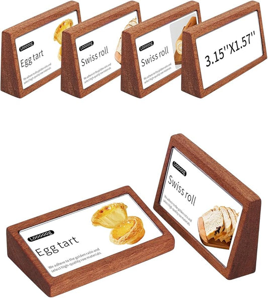 6 Pack Small Wood Price Tag Label Holder Tabletop Stand or Recline Small Sign Holder for Retail Store Boutique Name Card Restaurant Food Labeling (3.15X1.57 in)