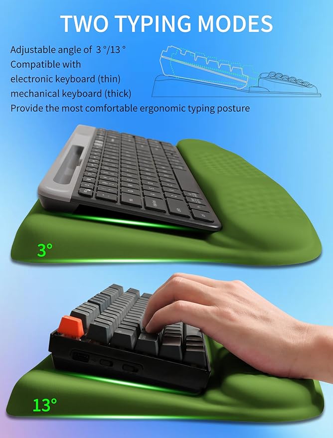 KUOSGM Ergonomic Wave Wrist Rest with Keyboard Stand, Cushioned Palm Rest, Comfortable Integrated Memory Foam for Natural Typing and Relieve Wrist Pain, Fresh Green