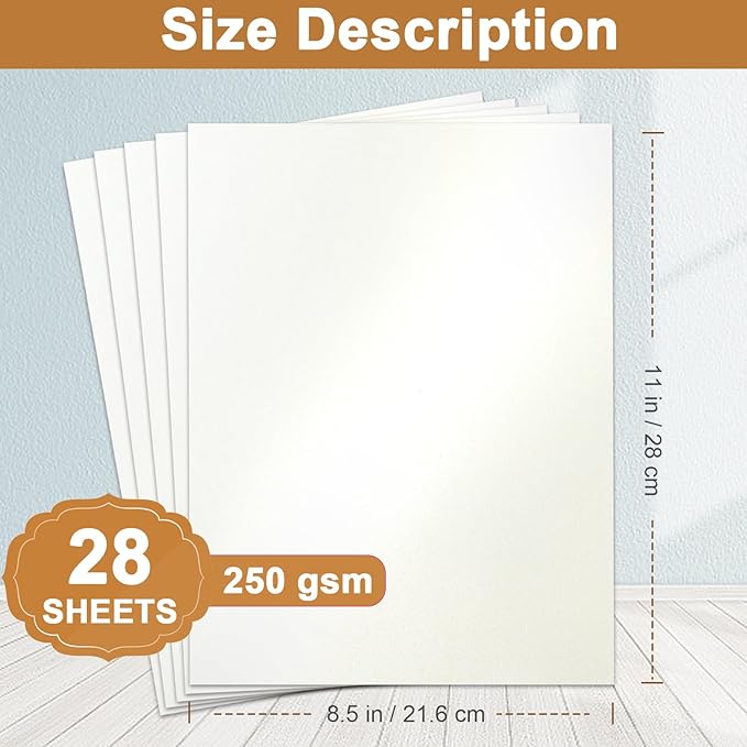 Silunkia 28 Sheets Cream Shimmer Cardstock 8.5 x 11 Off White Paper, 92lb Heavyweight Glossy Paper Card Stock for DIY Cards Making, Business Cards, Wedding Invitations, School Crafting, Menus