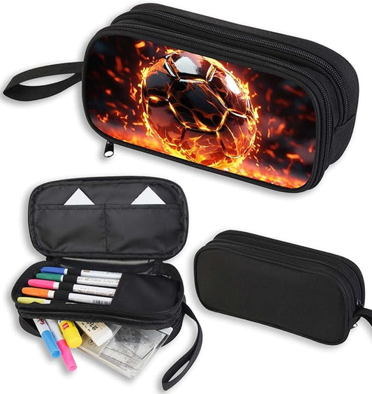 AnySmic Soccer Pencil Case for Boys Girls, Primary Elementary School Large Pencil Pouch Gifts for Kids, Polyester Big Capacity Pen Case, Double Zipper, Pen Bag Organizer