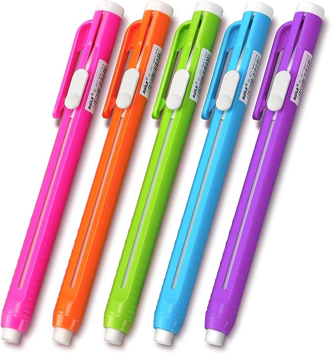 Retractable Mechanical Eraser Pen, Pen-Style Erasers Assorted Color, 5 Pack