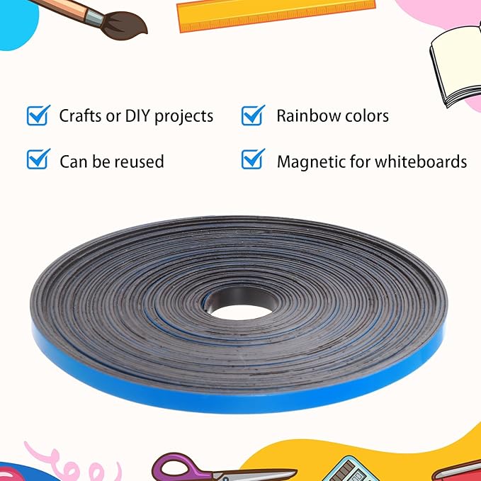 AmazingSpark Magnetic Tape Roll Thin Strips, 0.39 Inch x 66 Feet Magnetic Board Dividers Whiteboard Graphic Decorative Tape Marking Line for Classroom Office Art Accessories(Blue)