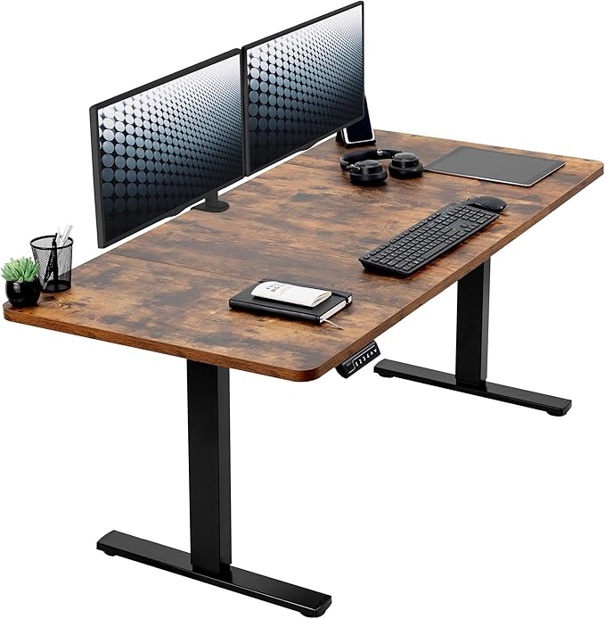 VIVO Electric 60 x 30 in Standing Desk, Memory Height Adjustment, 1B Series, Holds 220 lbs, Rustic Vintage Brown Top Black Frame, DESK-KIT-1B6N-30