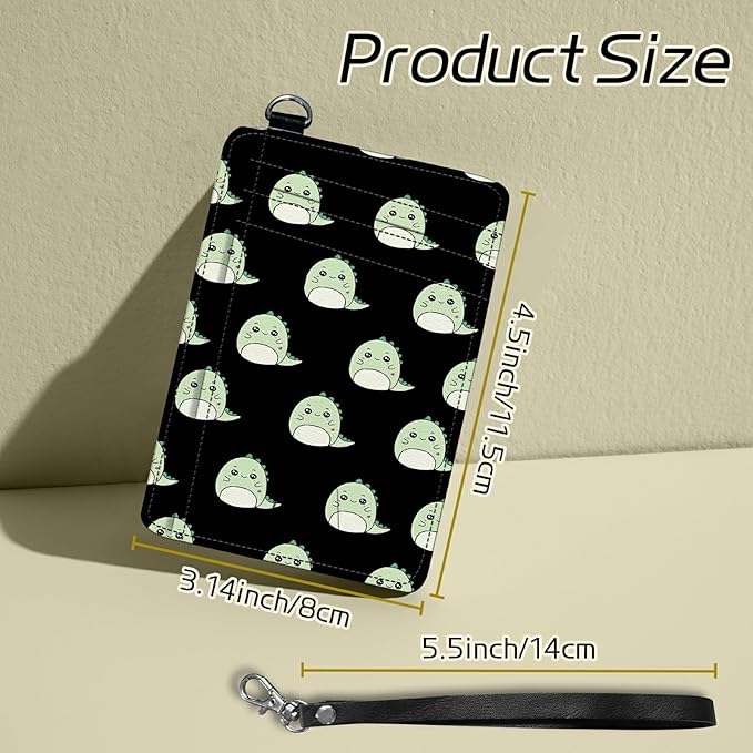 BWEGRHE Small Travel Wallets, Cute Dinosaurs Slim Minimalist Front Pocket Wallet with Wristlet, RFID Blocking PU Leather Credit Card Holder with ID Window Change Purse for Men Women