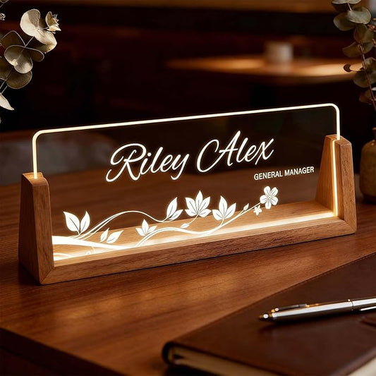 Custom Name Plate for Desk, Personalized Light Up Acrylic Desk Name Plate, Personalized Office Gifts for Women Men, Contemporary Desk Decor