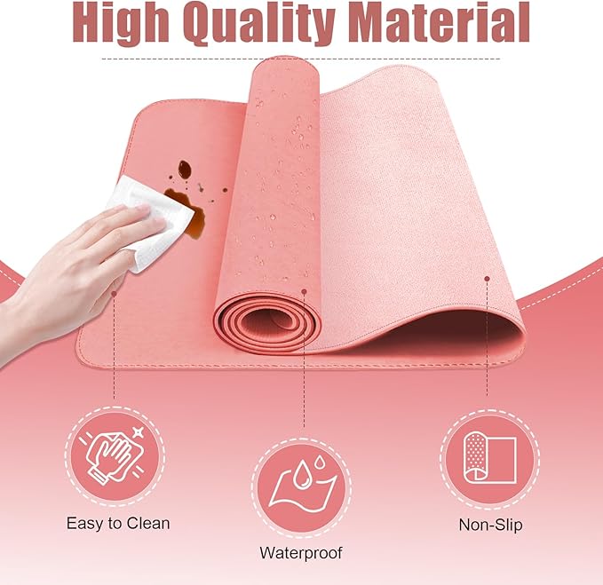 Large Desk Pad 47.2" x 17", Leather Desk Mat Protector, Non-Slip PU Leather Desk Blotter Pad, Large Mouse Keyboard Mat, Waterproof Desk Cover Pad for Office & Home(Sweet Pink)