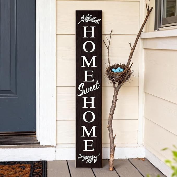 Farmhouse Wooden Welcome Sign Stand for Front Door, 47" Rustic Large Home Sweet Home Welcome Sign for front porch, Vertical Tall Xmas Gift Porch Leaner Decor for Outdoor Garden Patio