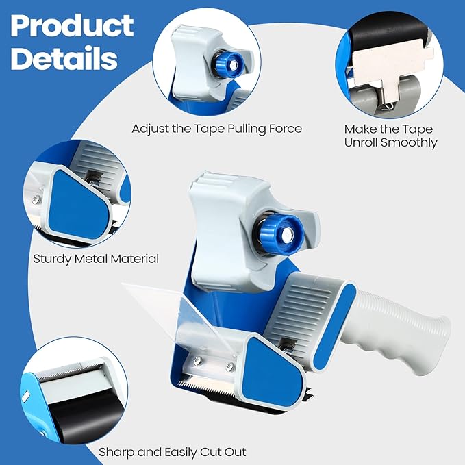 Dunzoom 6 Pack Packing Tape Dispenser Gun with 6 Roll 2 Inch 2.7 Mil Heavy Duty Packaging Tape Gun for Packing Boxes Moving