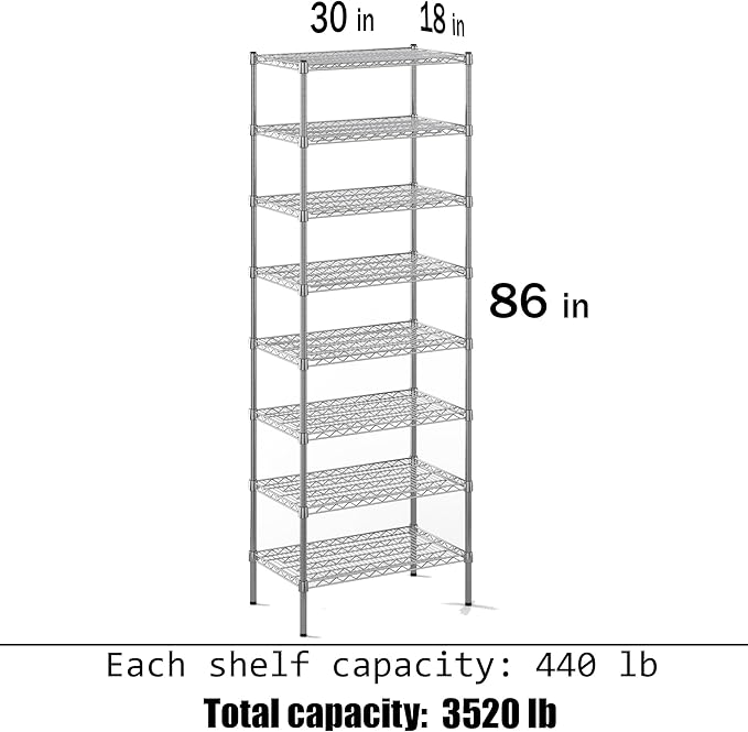 Regal Altair 18" Deep x 30" Wide x 86" Height Wire Shelving Kit | 8-Tier | NSF Commercial Storage Rack Unit