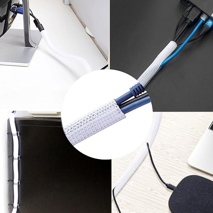 QCSIW 1/2 inch x 50ft Split Sleeve Wire Loom Tubing - Durable Cord Protector for USB, Power Cords, Audio/Video Cables | Chew-Proof Cable Sleeve to Protect Pets & Wires | Easy Installation, White