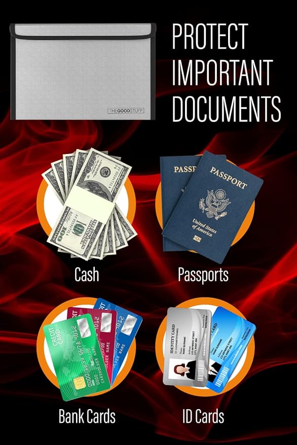 Fireproof Document Bag Envelope Size: 8" x 5" [2000°F UL Certified] Fireproof Cash Bags with Zipper Small Water and Fire Resistant Money Bag for Cash Storage, Fireproof Bags for Cash Fire Proof