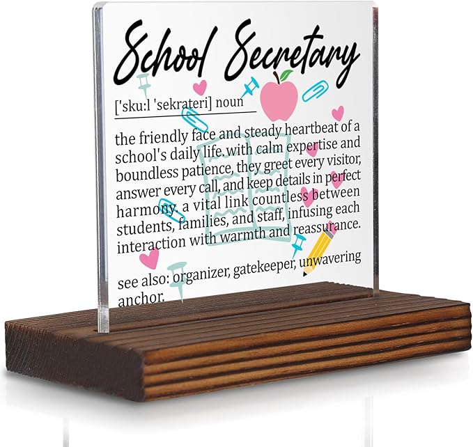 School Secretary Gifts, Thank You Desk Sign for Office Staff, Appreciation Plaque for School Administrative Assistants, Graduation Retirement Office Decor PA032