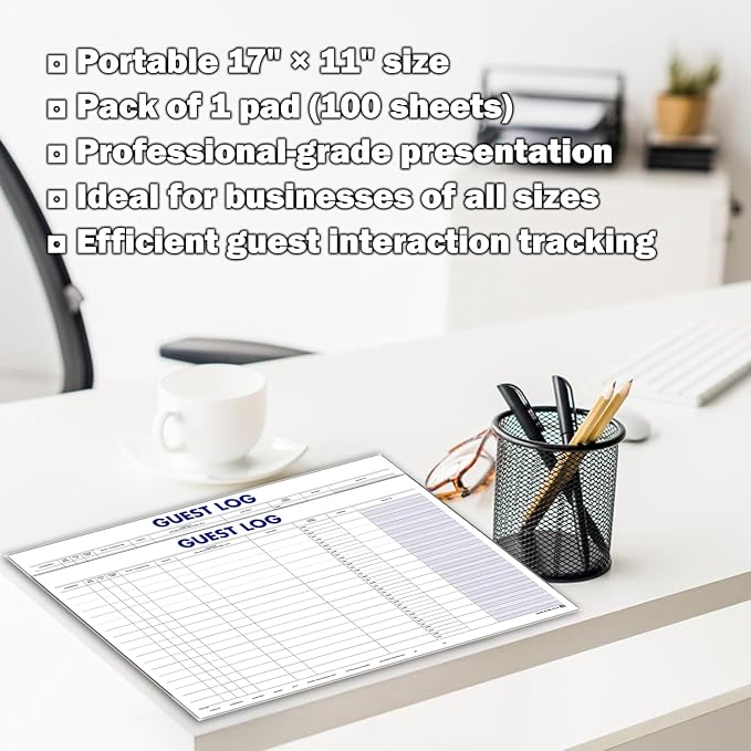Guest Log Book for Automotive Dealerships – Customer Sign-in Tracking Log – 17" × 11" Visitor Registration Book – 100-Sheet Pad for Auto Service Centers, Repair Shops, Lead Management - 2 Pad