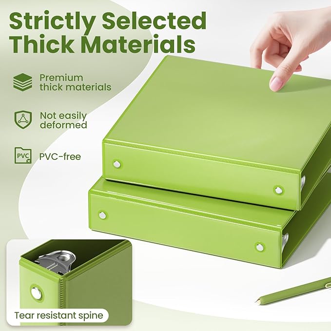 SUNEE 3 Ring Binder 1.5 Inch 1 Pack, Clear View Binder Three Ring PVC-Free (Fit 8.5x11 Inches) for School or Office Supplies, Tender Green