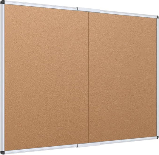 VIZ-PRO Cork Bulletin Board/Foldable Noticeboard, 48 X 36 Inches, Silver Aluminium Frame