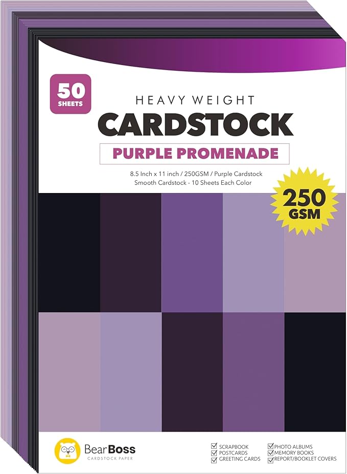 BearBoss Purple Cardstock Paper 8.5x11 50 Sheets, Heavyweight 92lb Cover for Crafts DIY Cards Making