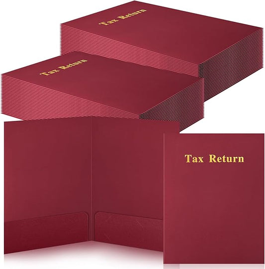 Harloon 40 Pcs Tax Return Folders 12 x 9 Inches 2 Pocket Folders Bulk Gold Foil Stamped Heavyweight Folder, Holds 8 x 11 Inches Letter Size Paper(Red,Cardboard)