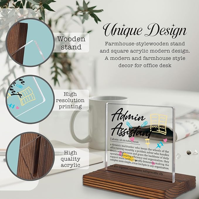 Admin Assistant Gifts, Thank You Desk Sign for Administrative Professionals, Office Support Staff Appreciation Plaque, Recognition Decor for Admin Week PA041