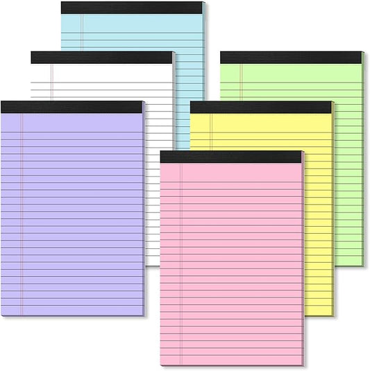 Nichela 6 Pack Note Pads 5 x 8 Inch Colored Small Legal Pads 5 x 8 Notepad Perforated Writing Pads Lined Paper Pads of Paper College Ruled Paper 30 Sheets Notebook To Do List for School, Office, Home