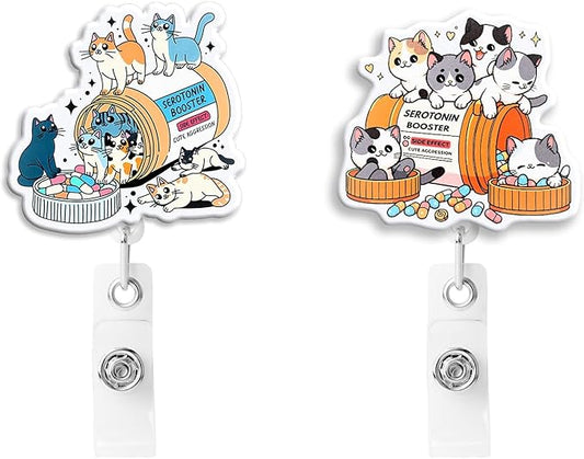 2pc Cat Nurse Badge Reel, Funny Cute Work Badge Holder with Retractable Clip, Pediatric Badge Buddy,RN LPN CNA MA Medical Worker Teacher Doctor Nursing Student ID Name Badge Clip Accessories