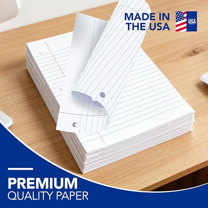 Kaisa loose Leaf Paper Filler Paper 150 Sheets 8"x10.5",Wide Ruled, 3-Hole Punched for 3-Ring Binders, Carton of 12pack