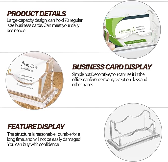 HJX Custom Business Card Holder Desk-Personalized Engraved Wooden Business Card Case Holder, Customized Name Logo Business Card Display Gifts for Men Women (Acrylic-Horizontal)