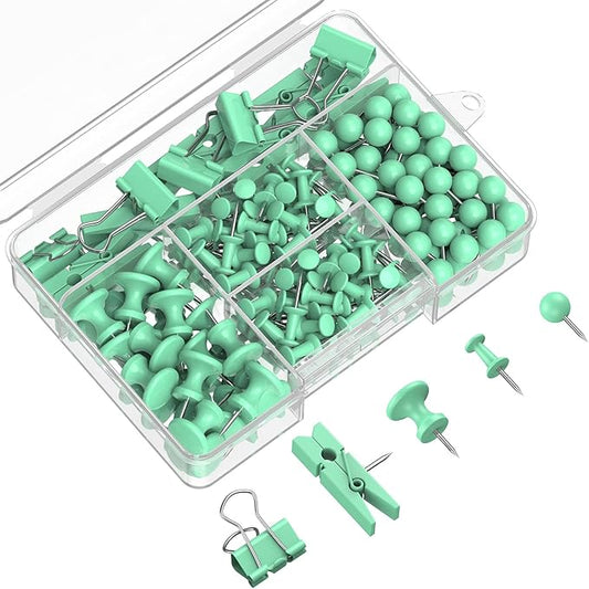Uniclife 200 Pcs Thumb Tacks for Wall, Green Push Pins for Bulletin Board & Cork Board, Decorative Push Pins, Cute Thumbtacks Hooks Set for Pictures, Photos, Art & Decor, 5 Styles